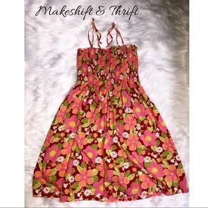 Red Floral Smocked Top Dress